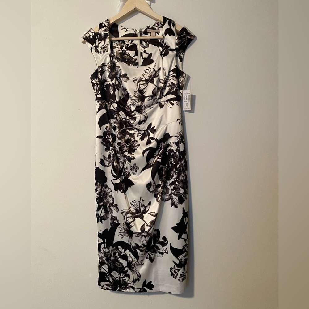 Dress Barn Black and White Floral Cocktail dress -size 6 (NWT)